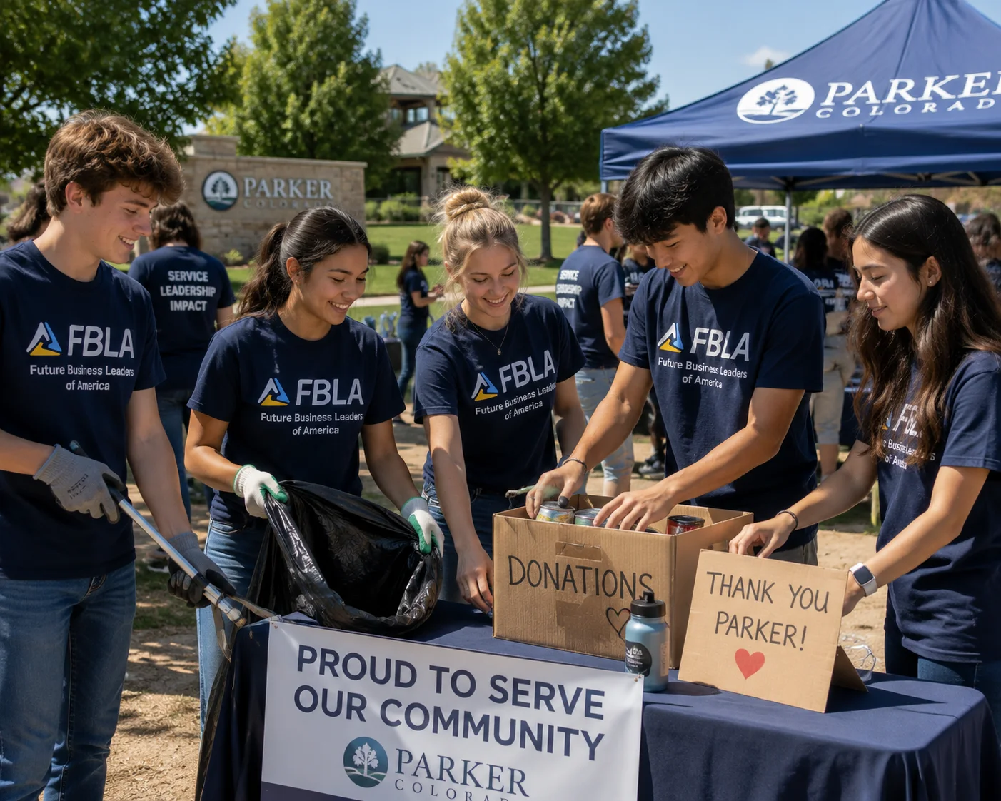 AI-generated illustration of FBLA students completing a community service project